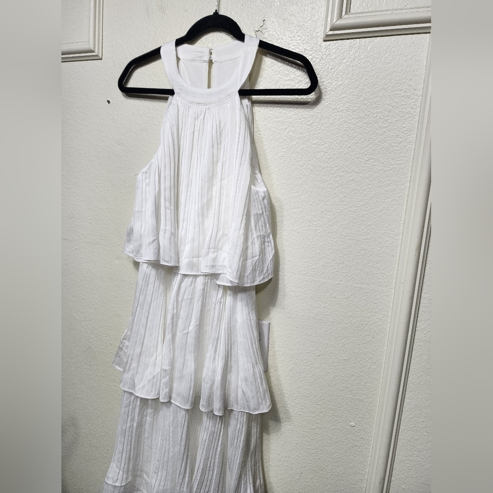 Lulus Tier and Far White Tiered Pleated Halter Midi Dress S Wedding Party Bridal - Picture 9 of 12